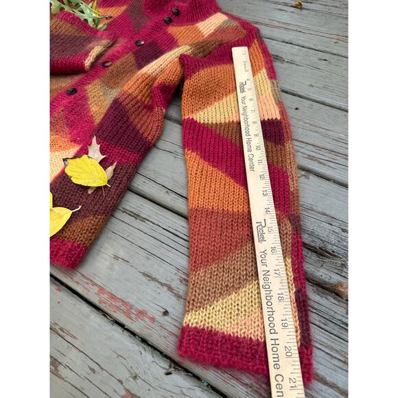 Vintage Talbots Hand Knit Red Mohair Blend Fluffy Grannycore Cardigan Sz P - Picture 10 of 13